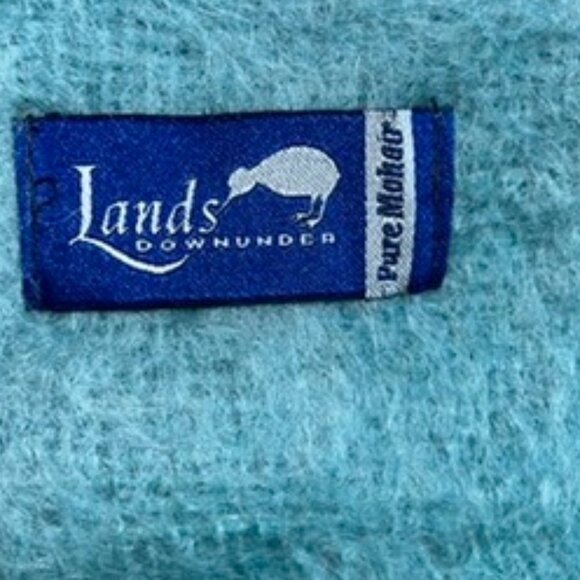100% MOHAIR Lands Downunder turquoise aqua NEW throw blanket - Picture 2 of 6